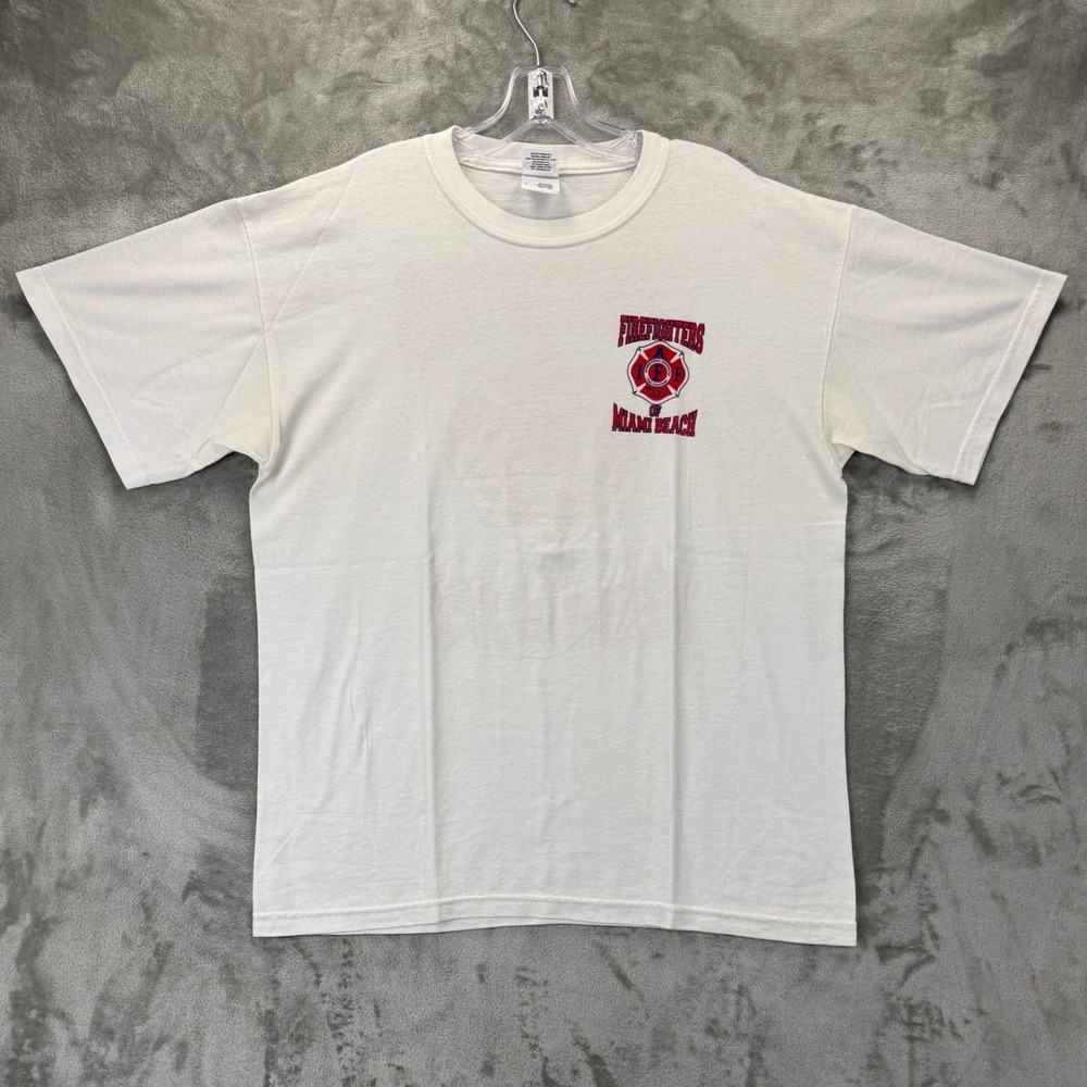 Collectible Gildan Firefighters of Miami Beach IAFF Graphic T-Shirt Mens L